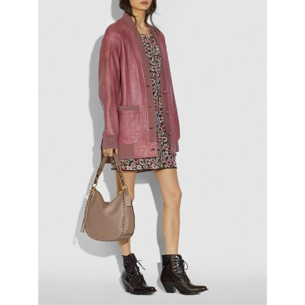 Coach Sutton Hobo with Scallop Rivets Crossbody Shoulder Bag 76436 Stone Taupe
